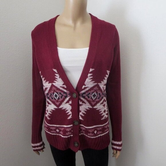 NWT Hollister Womens Patterned Cardigan Size XS Burgundy - Picture 1 of 4